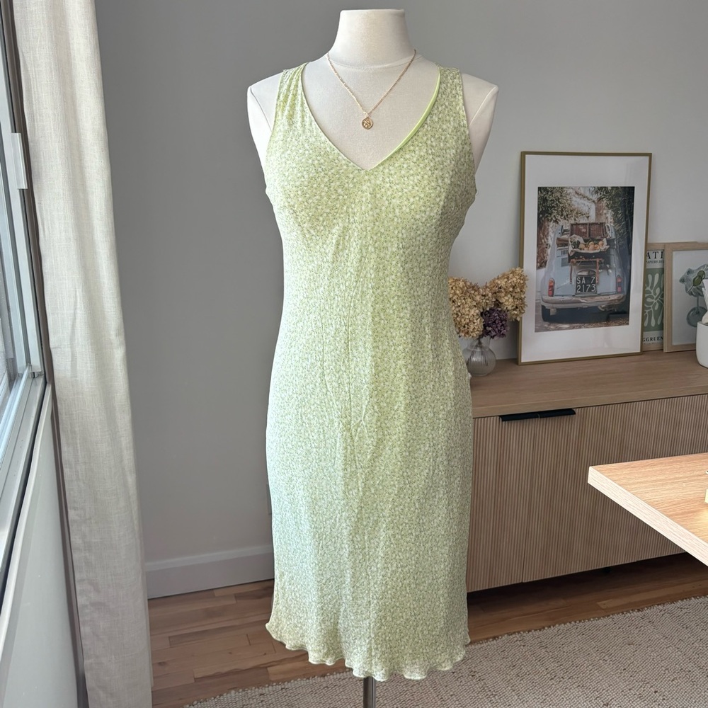 VINTAGE Y2K Ditsy Floral Light Green Sleeveless Dress -Size M